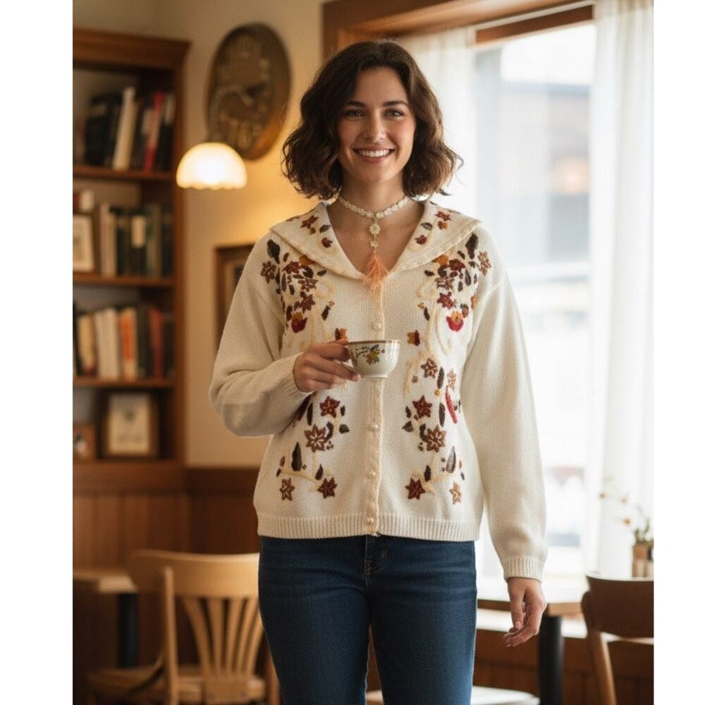 Awesome Vintage 90's Embroidered Grannycore Sailor Collar Sweater